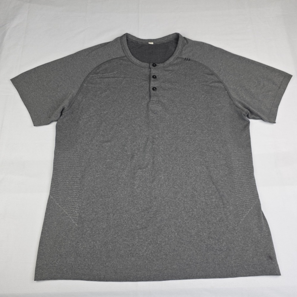 Lululemon Slate Gray White Metal Vent Tech Short Sleeve Henley Seamless Shirt XL